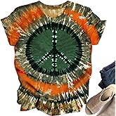 OCURHU Women Hippie Shirt Tie Dye Peace Sign Tshirts Hippy Peace Costume Hippie Outfit Tee