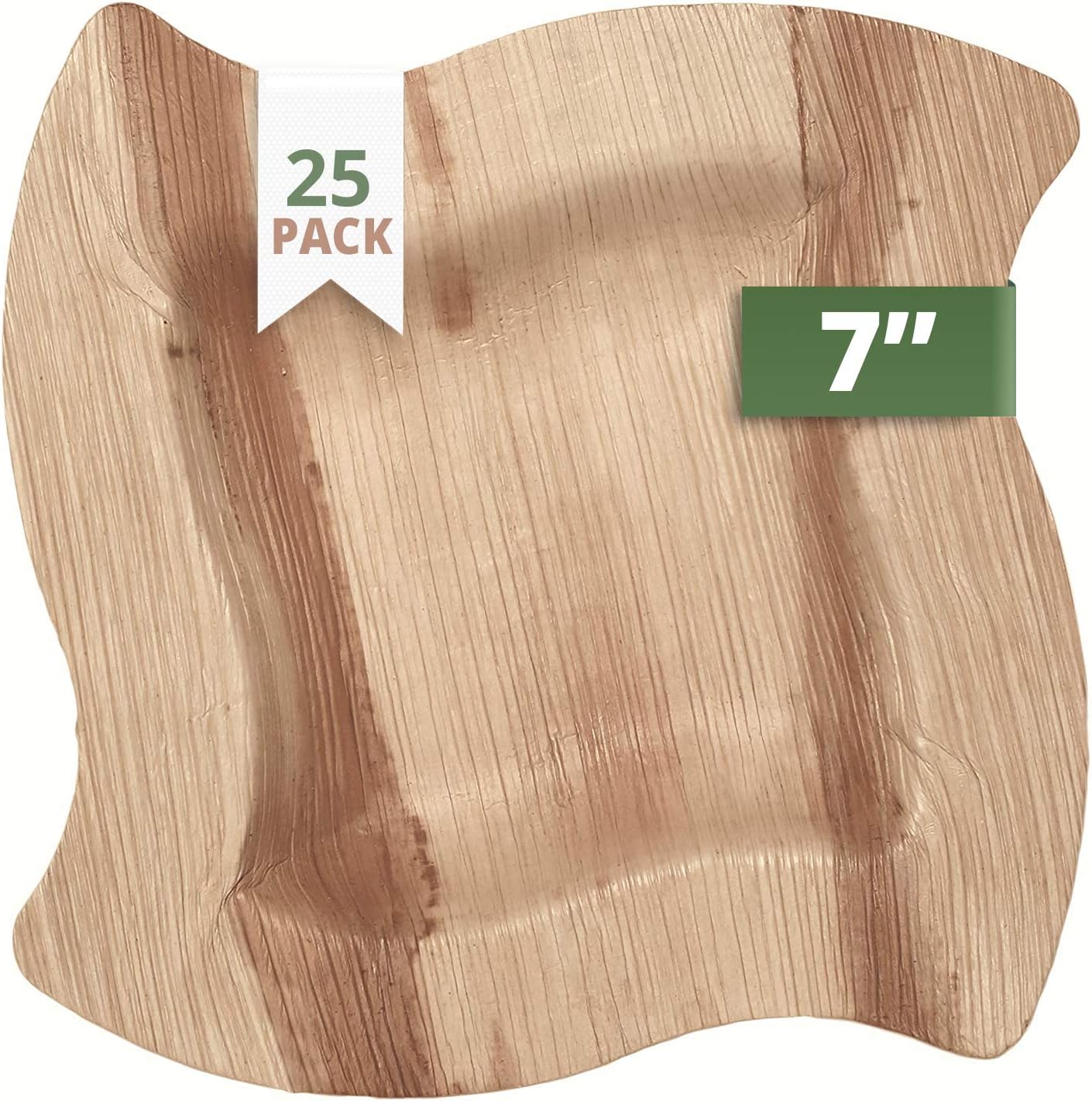 CaterEco Wave Palm Leaf Plates Set (Pack of 25) | Salad Plates | Ecofriendly Disposable Dinnerware | Heavy Duty Biodegradable Party Utensils for Wedding, Camping & More