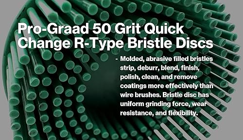 Pro-Graad 10 Pack 2" 36 Grit Brown R-Type Bristle Disc | Ceramic-Aluminum Oxide Abrasive Bristle Disc With Quick Change Roll Lock | Compatible With