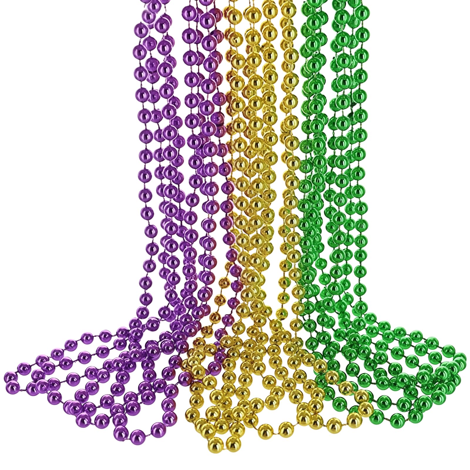 JNAWA 15Pieces Mardi Gras Beaded Necklaces Glitter Plastic Beaded Necklace Costume Necklace Colorful Pearl String for Mardi Gras Throw Party Christmas Festive Events