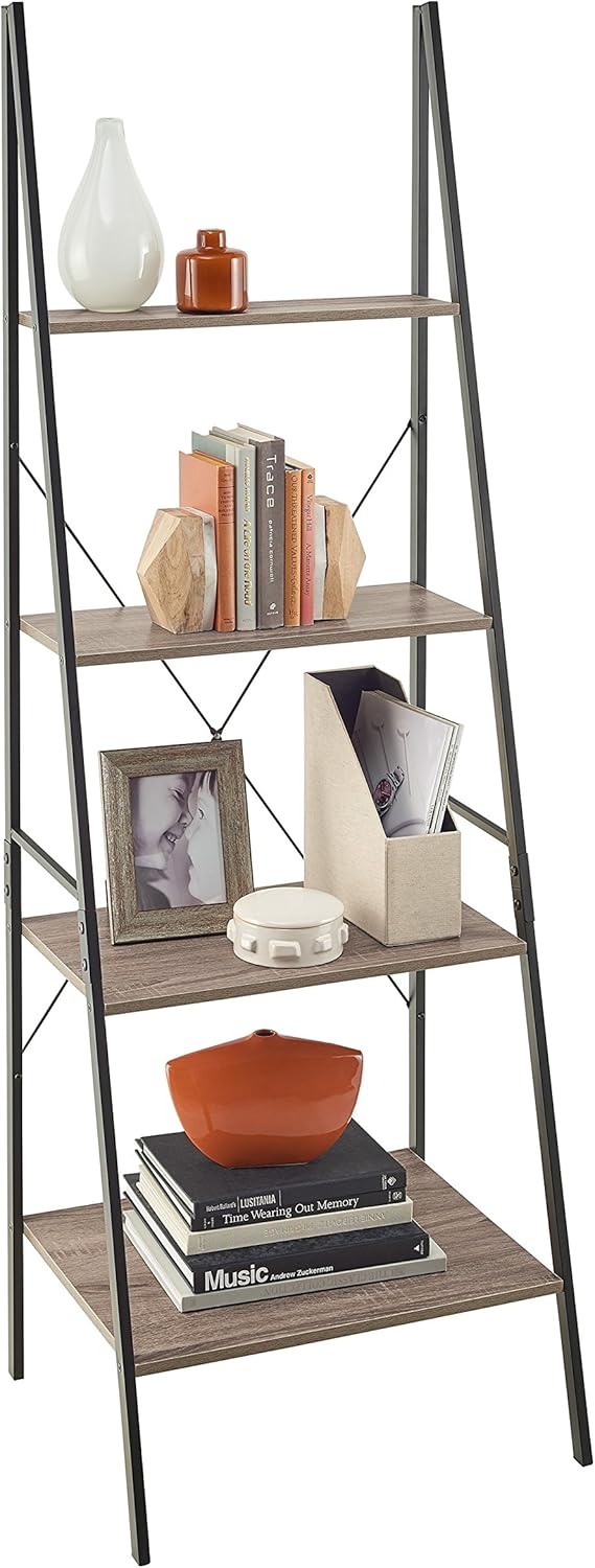 ClosetMaid 1316 4-Tier Wood Ladder Shelf Bookcase, Gray: Furniture & Decor
