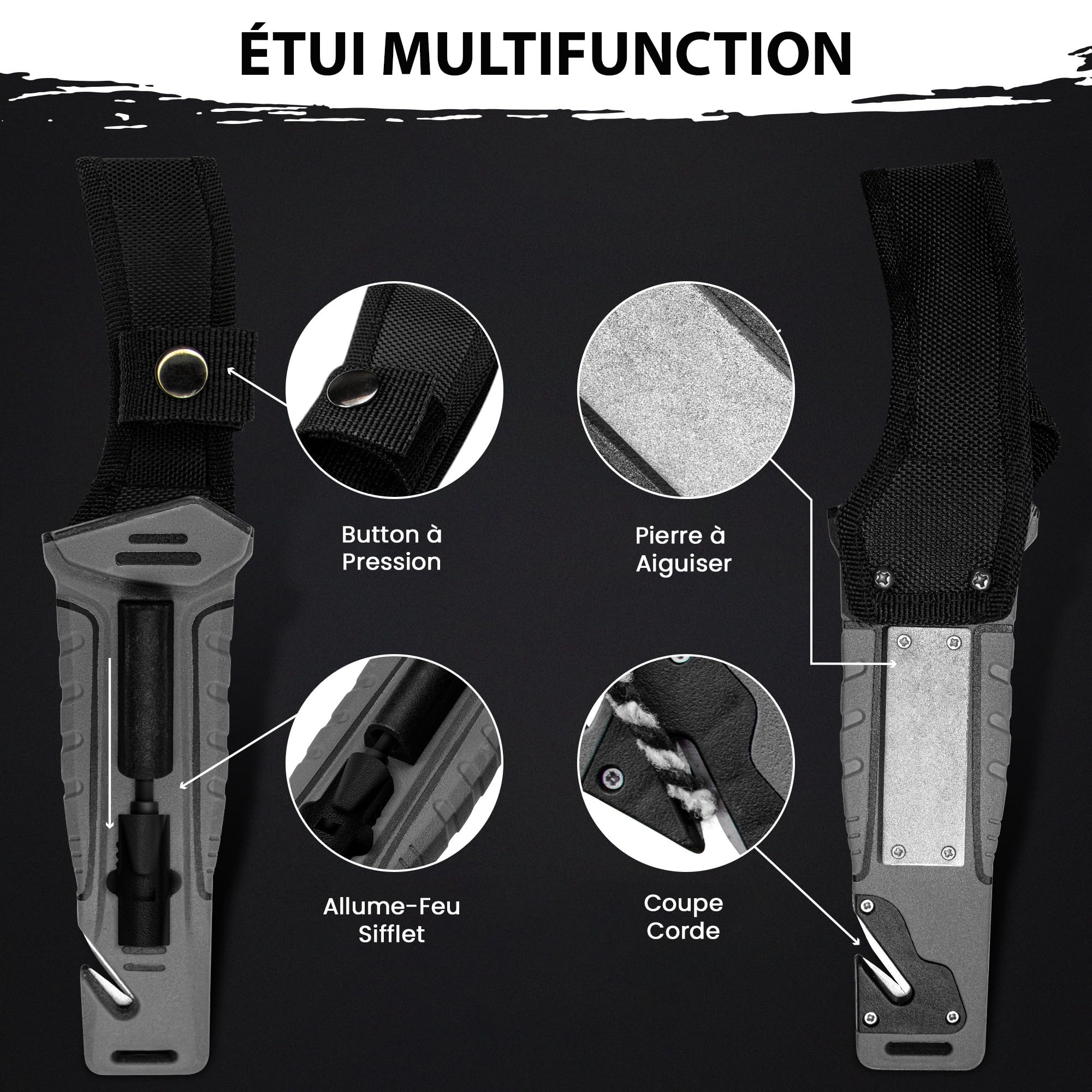 naifu® - The Hunter X Outdoor Messer Jagdmesser 12 CM - mit Kydex Holster - Bushcraft Messer - Perfektes - Feuerstarter und Schleifstein enthalten 5