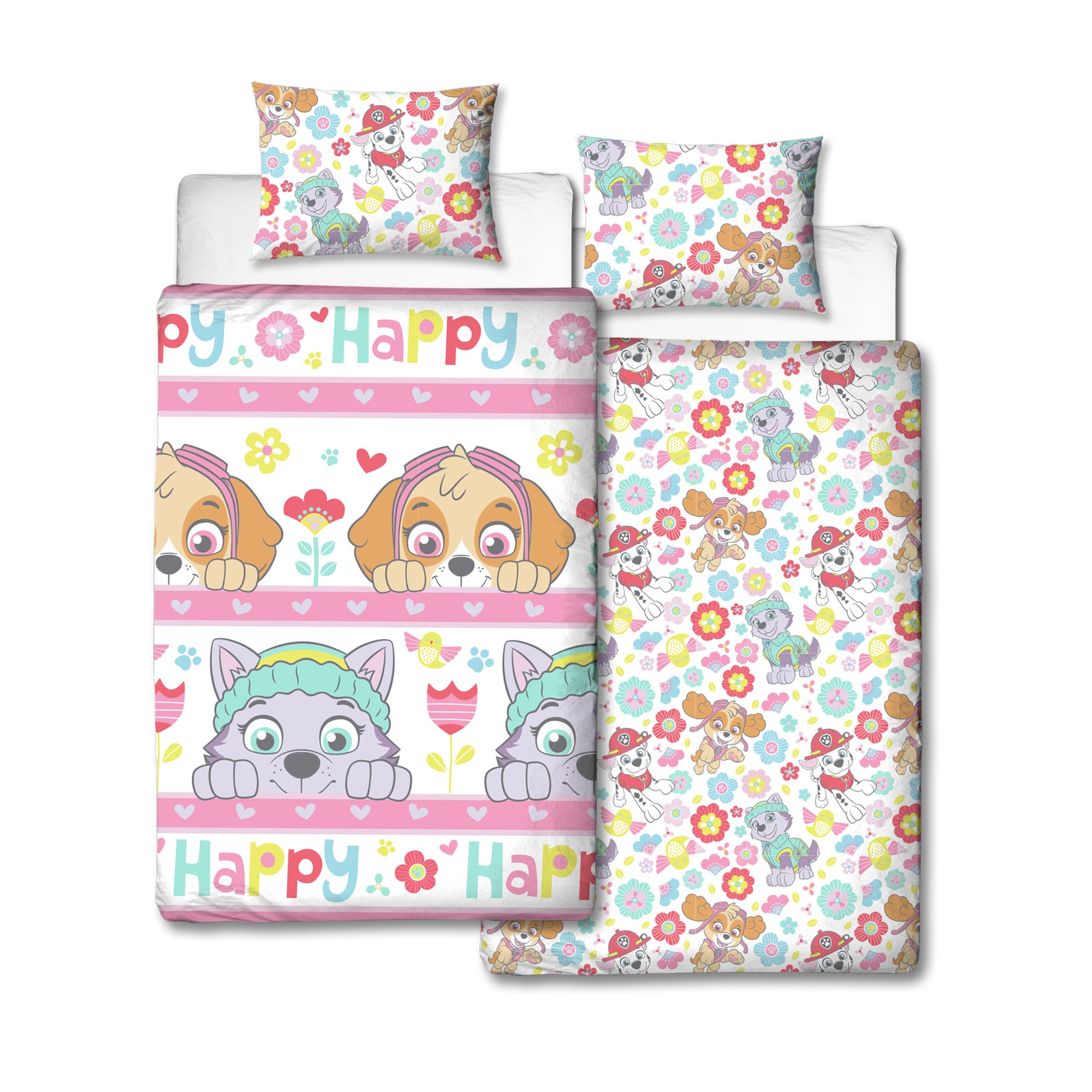 Paw Patrol Bright Girls Single Duvet Cover | Reversible Two Sided Design | Kids Bedding Set Includes Matching Pillow Case