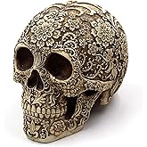 UJOY Creative Skull Flowers Sculpture 8.1'' Human Head Skeleton Statue Collectible Halloween Decoration Home Decor