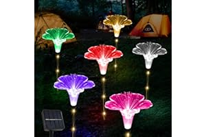 BeHiller Upgraded Solar Garden Lights Outside Decorations-Set of 6PCS Multicolor Optical Fiber Bigger Lily Solar Flowers Lights Outdoor Waterproof Solar Stake Lights for Xmas Housewarming Gifts Decor
