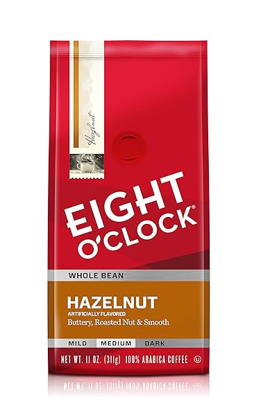 EIGHT O’CLOCK COFFEE HAZELNUT WHOLE BEAN COFFEE, MEDIUM ROAST, 11 OUNCE (PACK OF 4) – BUTTERY, SMOOTH & NUTTY