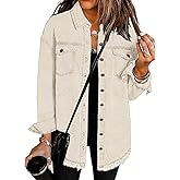 Vetinee Women’s Oversized Button Up Frayed Hem Shacket Long Sleeve Pockets Denim Jean Jacket