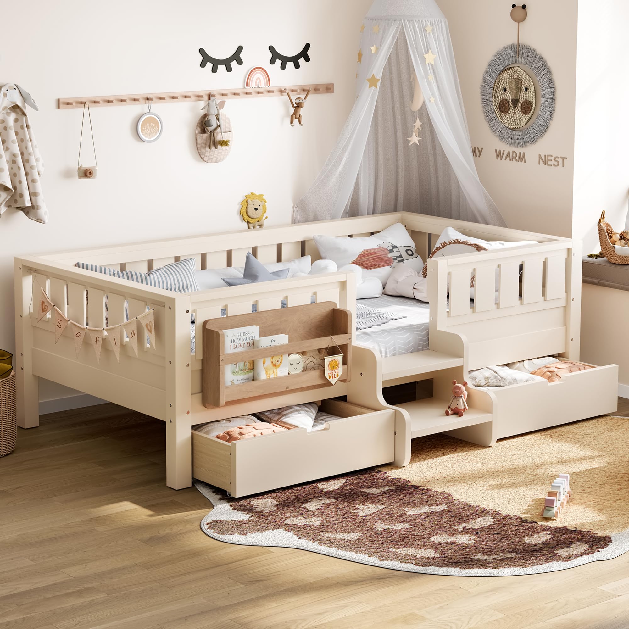 Photo 1 of Accessories to bed. Not bed frame. Parts for storage drawer and bookshelf.----------------------------------------------------Bellemave Twin Bed with Slats and Stairs, Twin Size Platform Bed Frame with Fence, Bookshelf and Storage Drawers