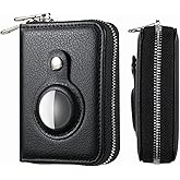 TopFunny Cases for AirTag Credit Card Holder Wallet Men Women RFID Blocking Leather Cash Cards Organizer Zipper Wallet Case Black