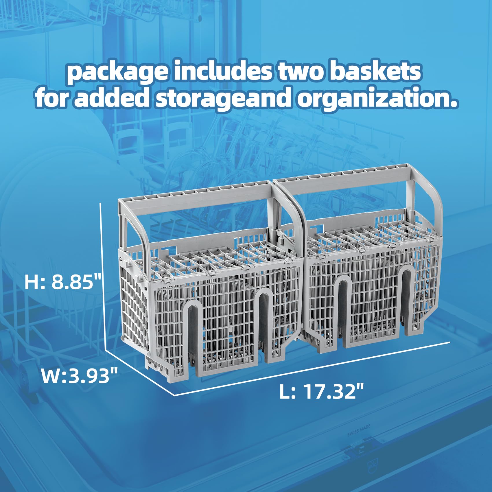 Upgraded 00675794 675794 9001396277 Dishwasher Cutlery Basket Silverware Basket (Gray) Replacement Part Compatible with Bosch Dishwashers, Set of 2