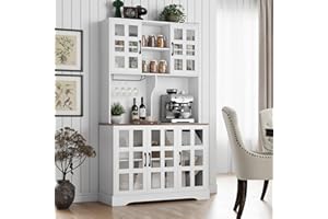 Keyluv Kitchen Pantry Storage Cabinet 71" Tall Freestanding Pantry Cabinet, Farmhouse Glass Door Buffet with Oven Countertop, Large Wood Hutch for Kitchen, Living Room and Dining Room, White