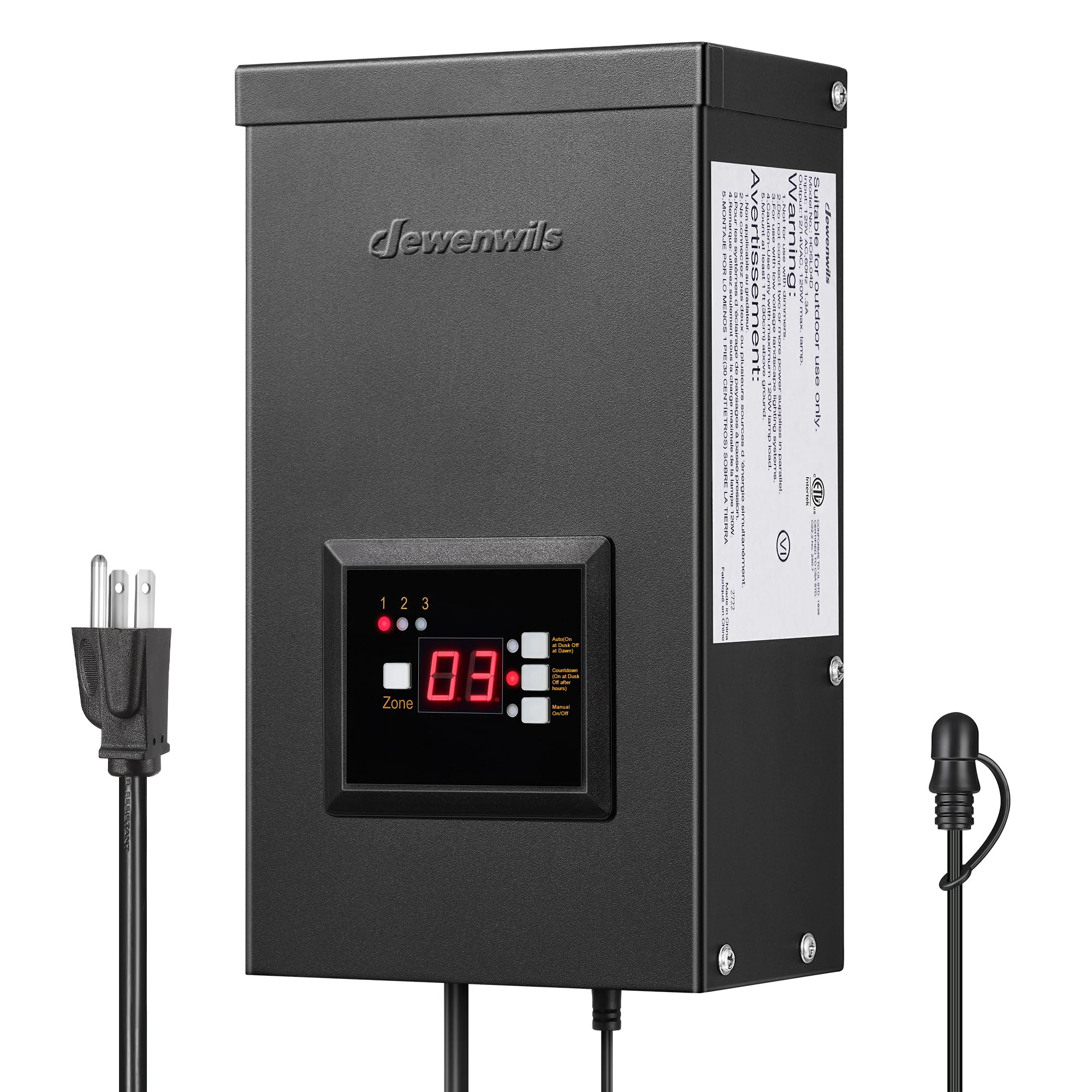 Photo 1 of DEWENWILS 200W Low Voltage Transformer with 3 Independent Control Outputs, Landscape Transformer with Timer and Photocell Sensor, 120V AC to 12V/14V AC, Weatherproof, ETL Listed