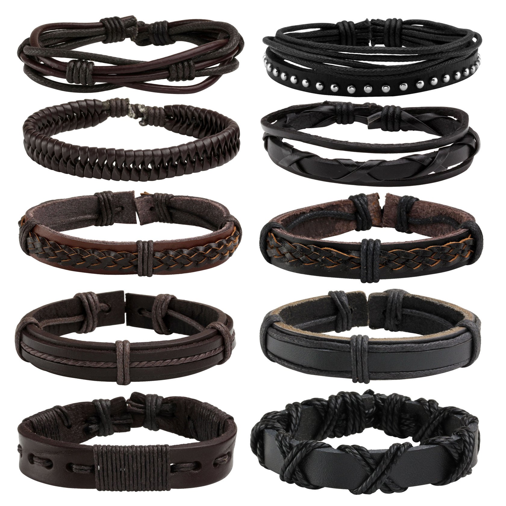 MILAKOO Punk Braided Leather Bracelets for Women Men PU Cuff Adjustable Size Retro Goth Armband