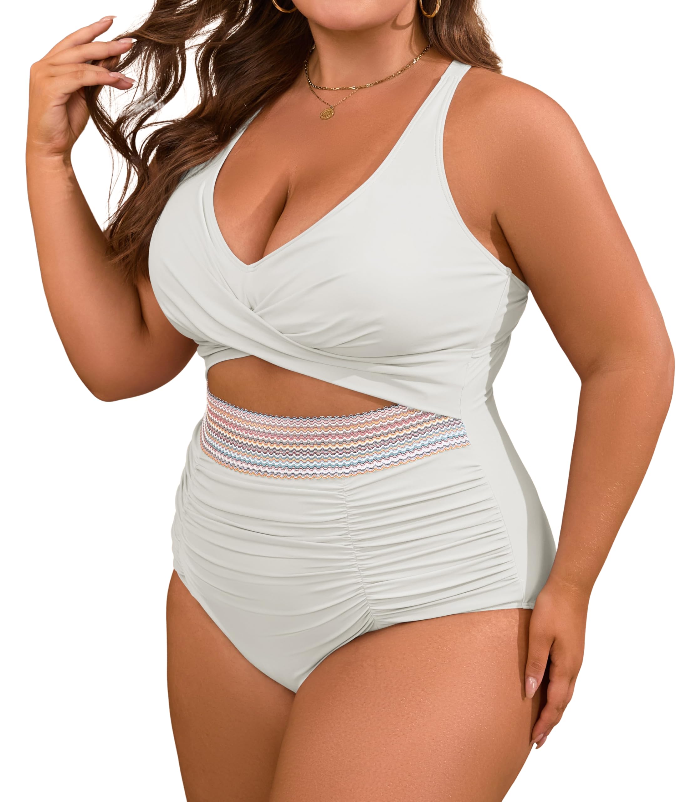 Ocevara - Women's One Piece Swimsuit Tummy Control Bathing Suit Plunge V Neck Swimwear