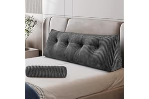 Z-hom Large Wedge Pillow Headboard, Full Triangular Headboard Pillow, Reading Pillow Bed with a Roll Pillow for Bed Sitting Up Sleeping, Backrest Cushion Headboard Gap Pillow for Back,Grey