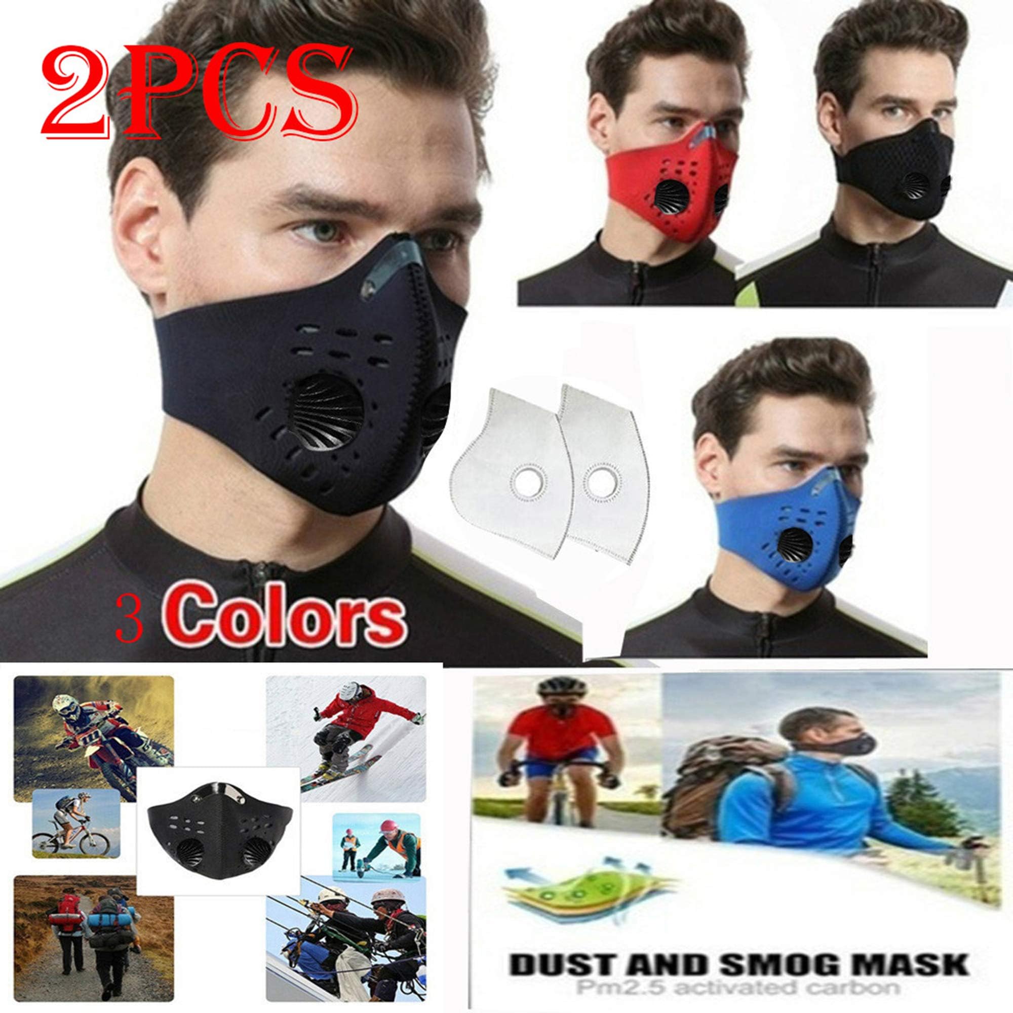 Flyalone 2PCS Dust Masks, Reusable Respirators Face Masks for Allergies Woodworking Running Sanding Mowing Half Mask for Women Men, Dust Pollution Mask with 2 Activated Carbon Filters (Red)