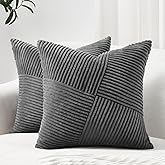 Topfinel Pack of 2 Decorative Throw Pillow Covers 18x18 Inch Soft Corduroy Boho Textured Striped Patchwork Pillow Covers Farmhouse Rustic Home Decor for Spring Sofa Living Room Couch Bed Darkgrey
