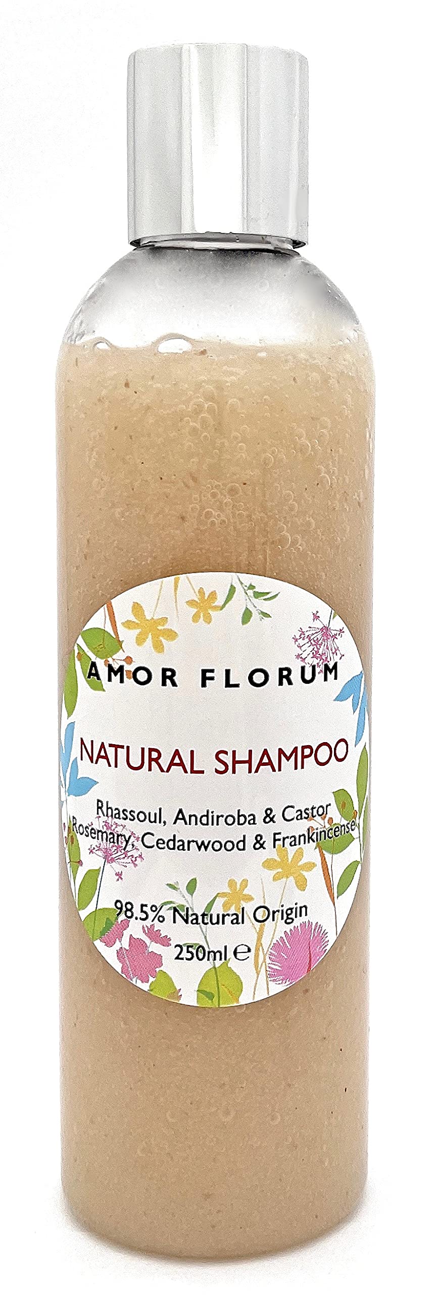 Amor Florum - Shampoo - 98.5% Natural - Rhassoul, Andiroba, Castor, Rosemary, Cedarwood, Frankincense. Sulfate/Parabens Free. Gentle, Concentrated. pH 5.5 For Sensitive Skin. 250ml