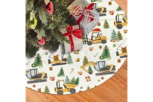 HARYCNCT Construction Equipment Christmas Tree Skirt 30 inches Holiday Decor with Excavators Xmas Mat Farmhouse Holiday Party New Year Supplies Ornaments Decorations for Mini Small Pencil Big Trees
