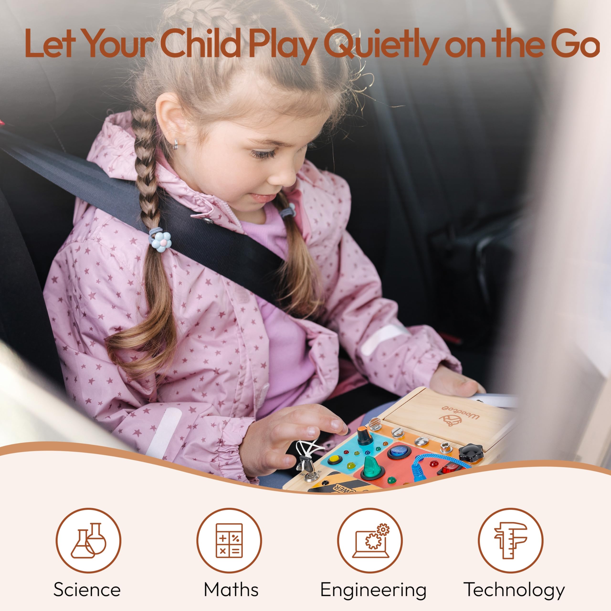 Woodtoe Montessori Toys for Toddler 3 4 5 Year Old, 3-in-1 Busy Board with LED Light Switch, Screwdriver Board Set, Lock and Key Toy, Educational Sensory Toys, Fine Motor Skill Christmas Toys for Kids