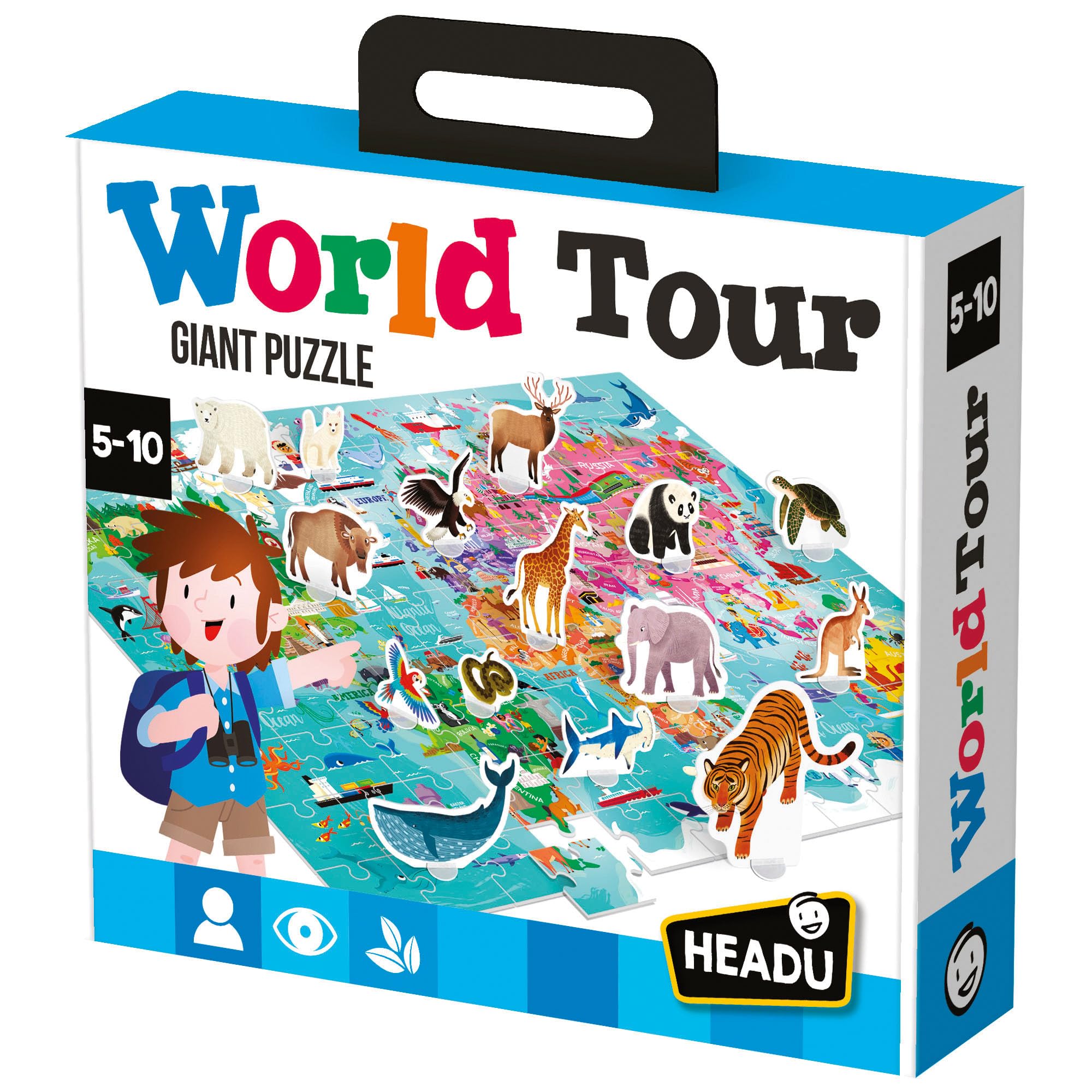 HEADU | World Tour Giant Puzzle with 3D animal figures| Educational Games & Puzzles | Ages 5-10 years