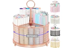 Spacrea Pen Holder for Desk - 360 Degree Rotating Pen Organizer, Desk Organizer with 4 Compartments, Pencil Holder for Desk, For School, Classroom, Office, Art Supplies(Rose Gold)