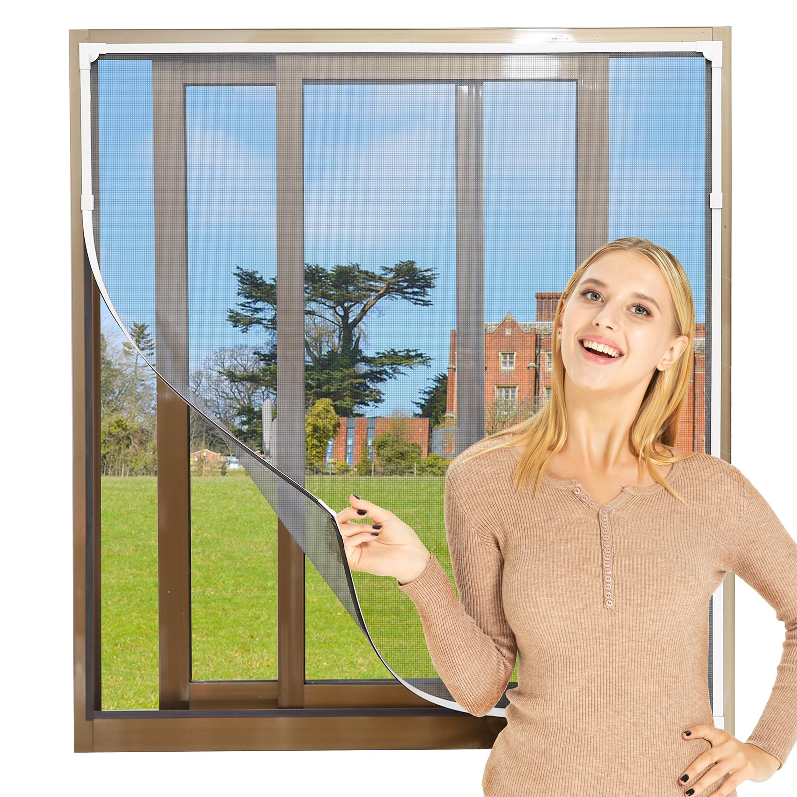 NeatiEase Adjustable DIY Magnetic Fly Screen Window Max 60x 80 cm with Full Frame Magnetic Strip Easy Installation Fits Any Size Smaller Insect Mesh Mosquito Net for Windows (White Frame Grey Net)