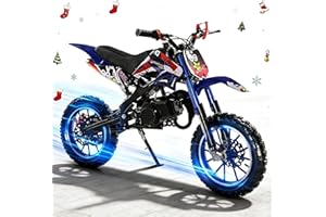 Kids Dirt Bike, 50cc Dirt Bike with Off-Road Tires Dual Disc Brakes Shock Absorption, 2 Stroke Mini Dirt Bikes, Max Speed 40k