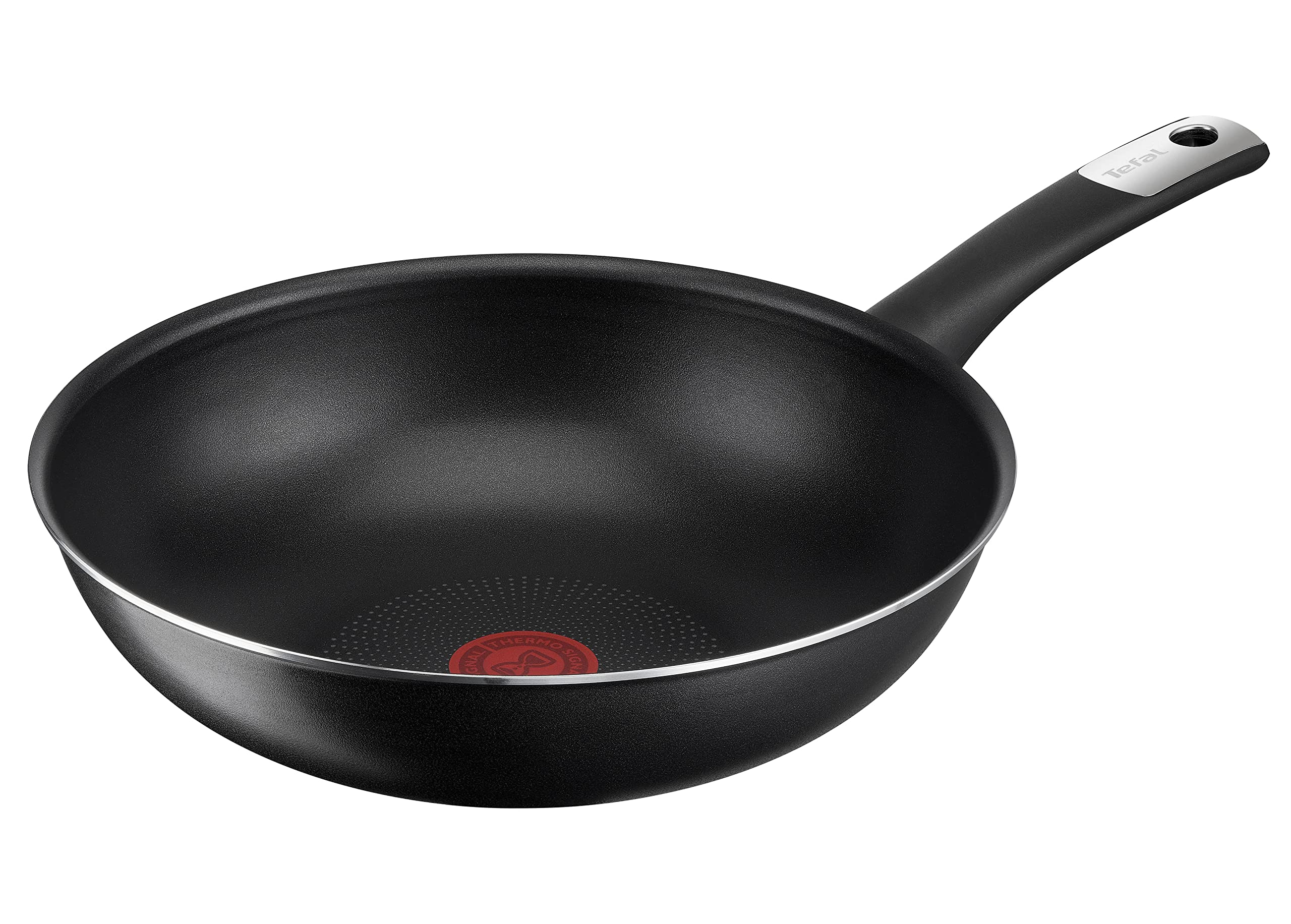 Tefal C38819 Hard Titanium Essential Wokpfanne 28 cm, Antihaftversiegelung mit Titanpartikeln, Thermo-Signal Temperaturanzeiger, spülmaschinengeeignet, Made in France, Schwarz