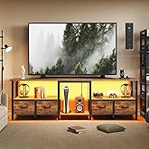 Homiflex TV Stand for 80/75 Inch TV, LED Entertainment Center with 4 Fabric Drawers and Power Outlets, Modern Industrial TV Media Console for Living Room, Bedroom Storage Cabinet - 71'' Rustic Brown