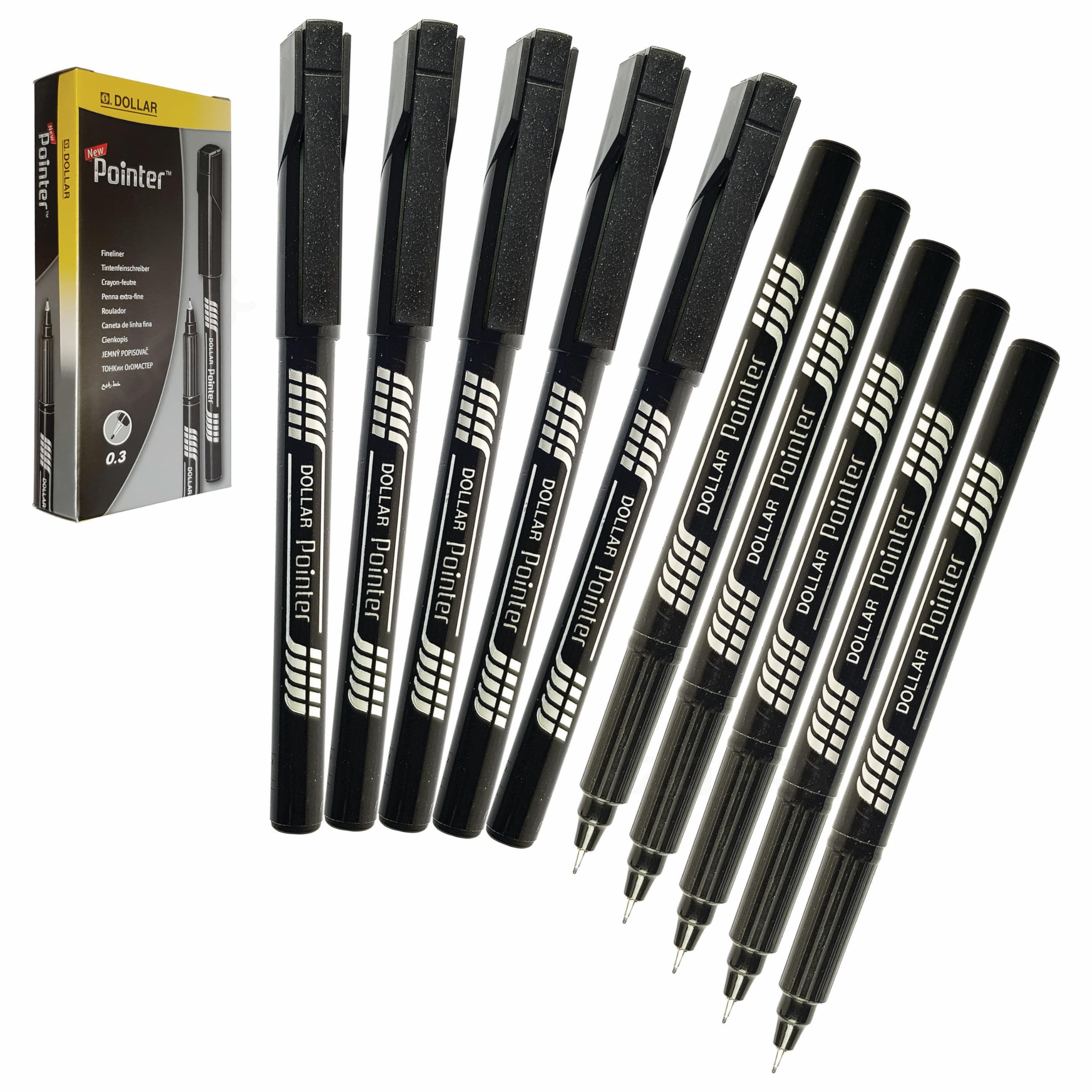 Fineliner Pens, BLACK, Pack of 10, Extra Fine Point (0.3mm), VAI-DTK Fine Line Pens, Fineliners for Draw Sketch Write Pens, iVAIDEX
