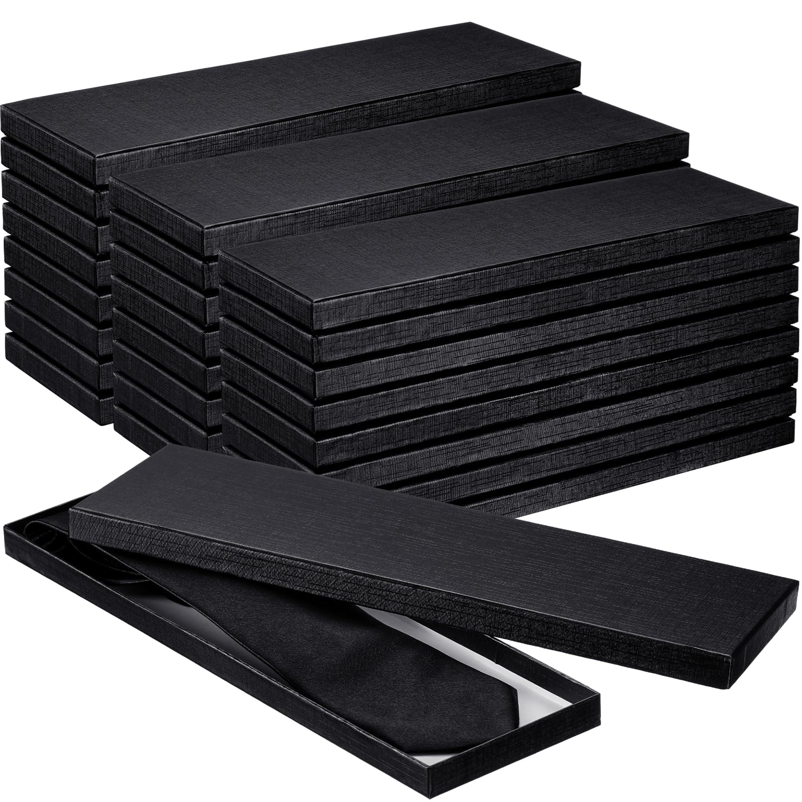 Photo 1 of Shinylin 24 Pcs Gift Wrap Tie Boxes Men Women Sock Scarves Gifts Boxes with Lids 14 x 4.3 x 0.75'' Bulk Cardboard Paper Gift Box for Valentine Birthday Wedding Engagement(Black)