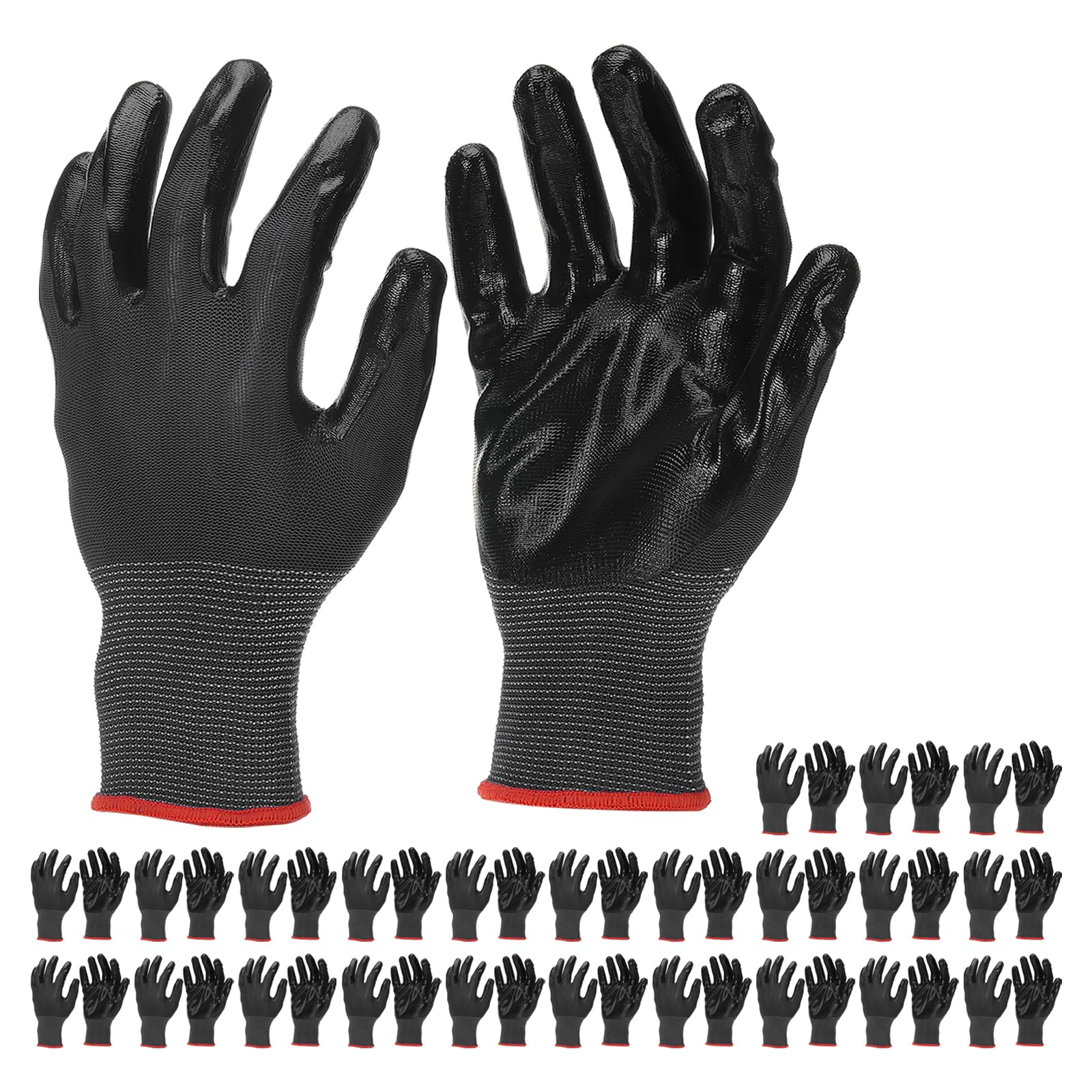 PATIKIL Safety Work Gloves Nitrile Coated, 24 Pair Non-slip Gardening Gloves Seamless Knit Working Gloves with Grip for Women Men Warehouse, Black, Medium Size