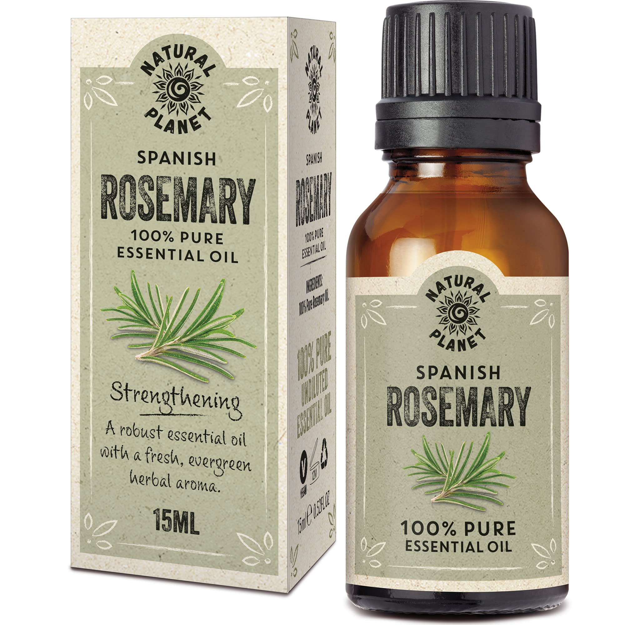 Natural Planet Spanish Rosemary Essential Oil 15ML Natural Pure & Undiluted Therapeutic Grade Cruelty Free