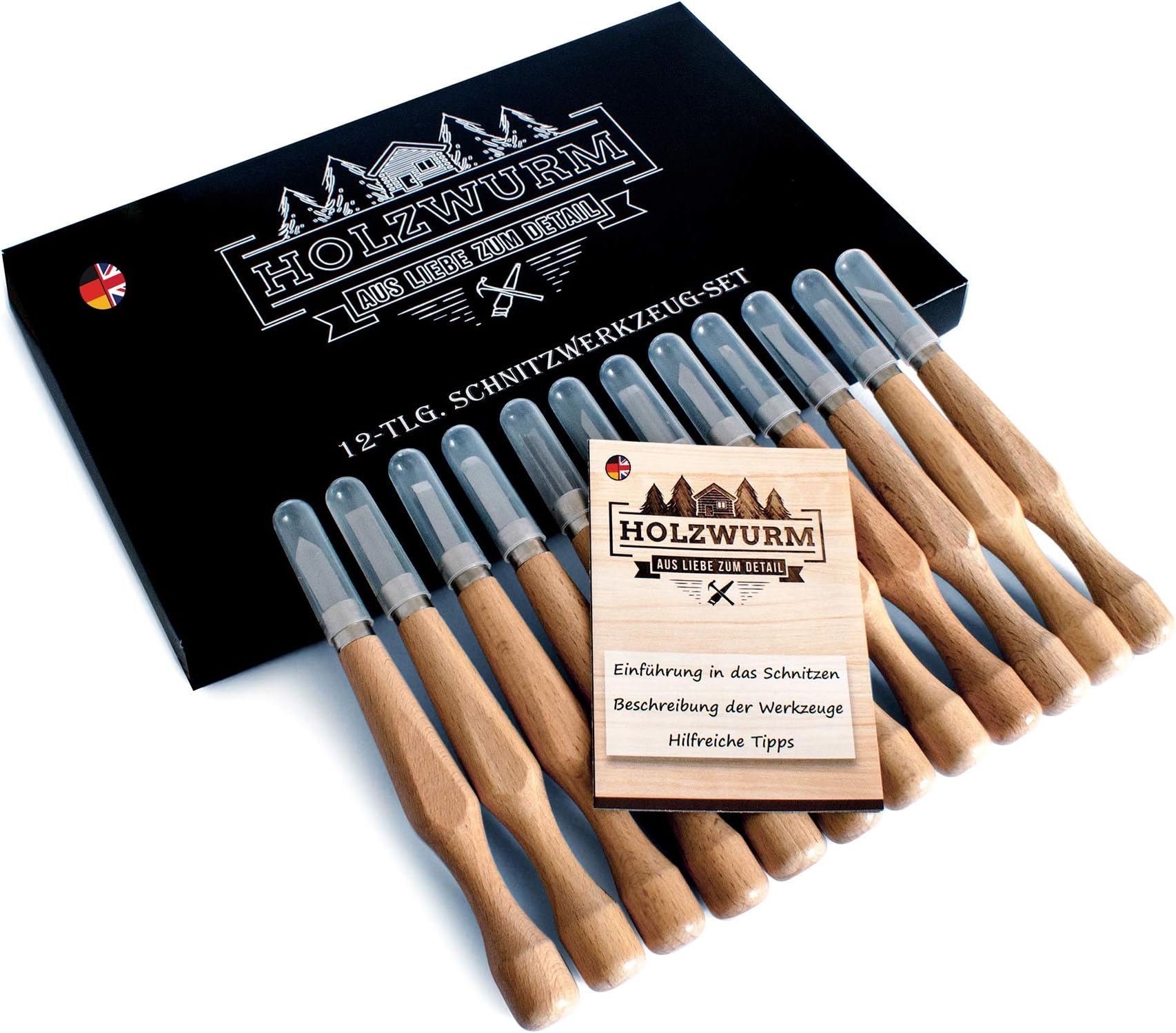 HOLZWURM Wood-Carving Tool Set - 12 Pieces SK7 Whittling Knife Set for Wood, Vegetables & Fruit