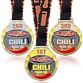 Ferreve 3 Pcs Chili Cook Off Trophy Medals Chili Cook Off Prizes with Neck Ribbons 1st 2nd 3rd Place Medals Winner Medals for Award Ceremony