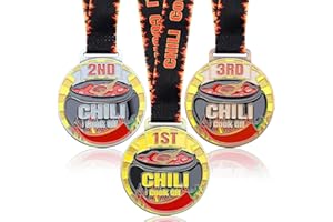 Ferreve 3 Pcs Chili Cook Off Trophy Medals Chili Cook Off Prizes with Neck Ribbons 1st 2nd 3rd Place Medals Winner Medals for Award Ceremony