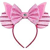 Brylla Cute Mouse Ears Headband for Women, Inspired by Small Pig, Sequin Pink Bows Headband for Costume Party