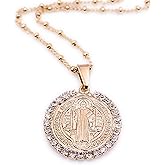 18K Gold Plated Saint Benedict Pendant Necklace for Women Religious Jewelry