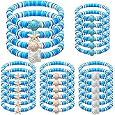 Huquary 24 Pcs Under the Sea Party Favors Ocean Polymer Clay Beaded Bracelets Bulk Shell Turtle Starfish Ankle Bracelets for Under the Sea Themed Birthday Summer Beach Party Supplies