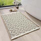 QiCaiJia Waffle Bath Mat, Boho Bathroom Rugs Extra Soft and Absorbent Non Slip Washable Bath Rug, Rubber Backed Bathroom Floor Mat Outside Shower Mat, 17x24