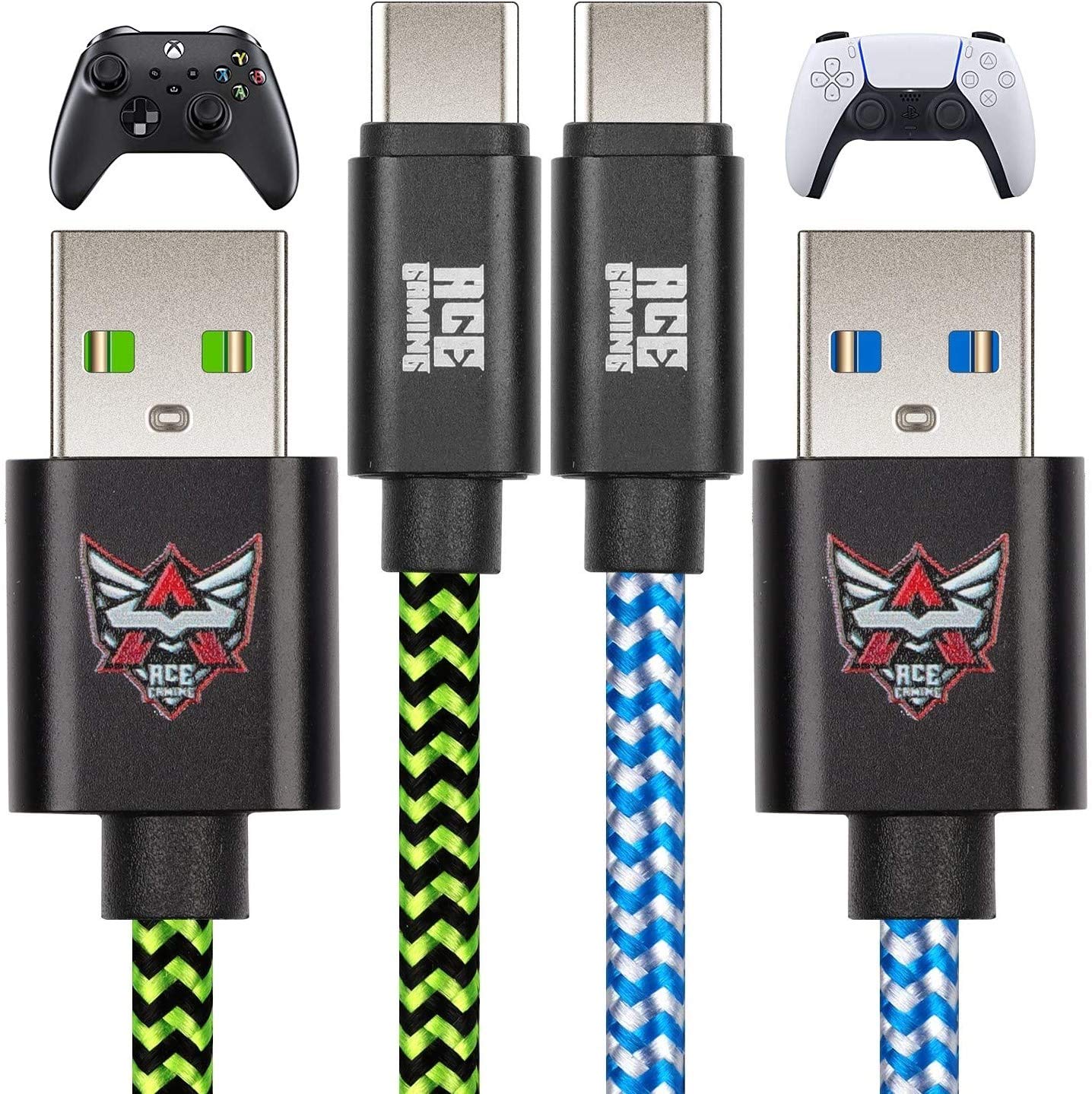 ACE Gaming PS5 Controller Charger Charging Cable 10 ft. Nylon Braided Fast