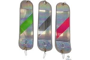 KOKOPROS 11 Inch Salmon Flashers 3 Pack - Hot Pink, Green Stripe & Chrome - 360-Degree Rotation for Salmon & Trout Fishing - Heavy-Duty Hardware, Easy to Use