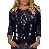 CRAZY GRID Women Casual Crochet Hollow Out Tops Spring Summer Half Sleeve Beach Swim Cover Ups Trendy Knit Outfits