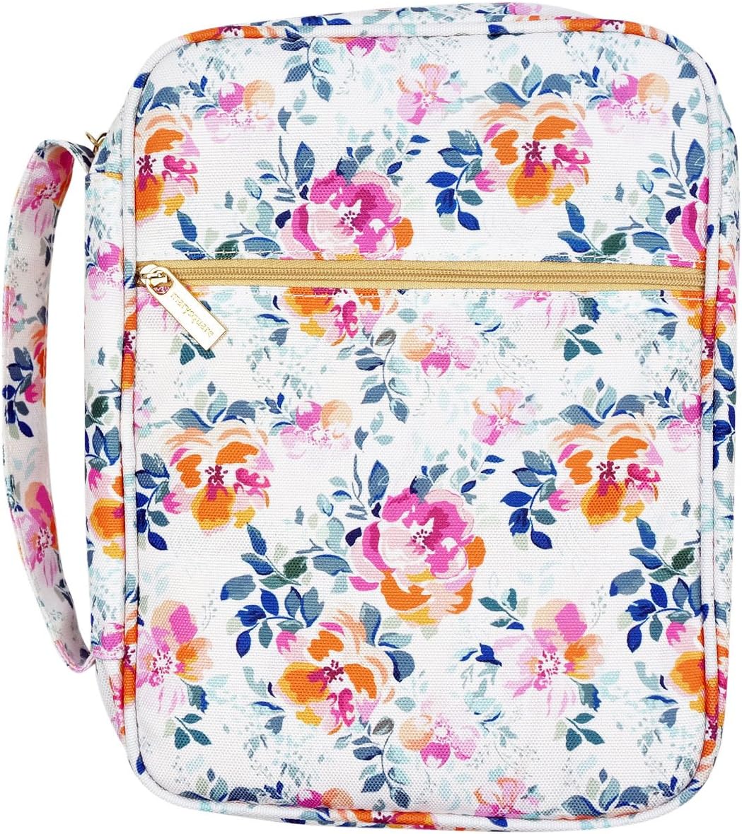 Picket Fence Floral Patterned 8 x 10.5 Inch Polyester Zippered Bible Cover Case with Handle (Savannah Floral)