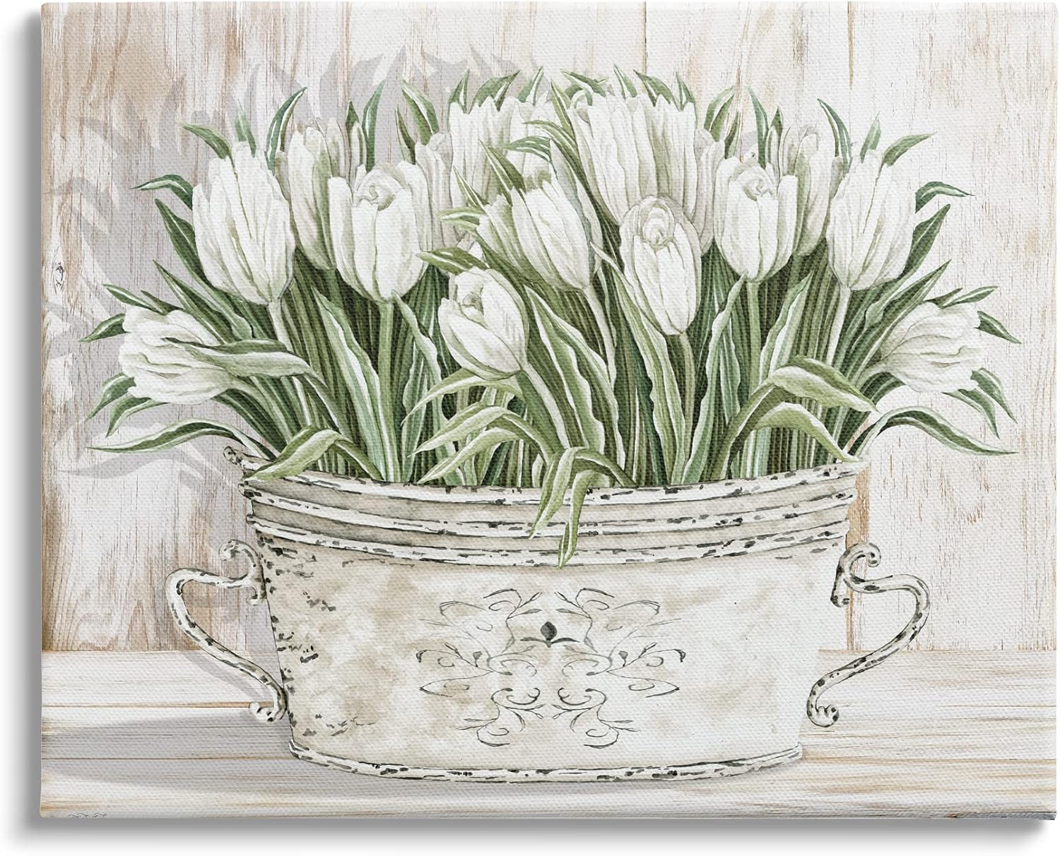 Paintings - Stupell Industries White Tulip Flowers Fresh Vintage Country Tin Painting Canvas Wall Art, Design by Cindy Jacobs