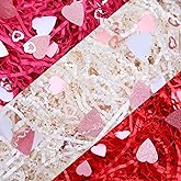 AmazingSpark 2 LB Valentine's Day Crinkle Cut Paper 31oz Red Pink White Raffia Paper Shred Filler with Heart Confetti for Gift Wrapping Basket Filling Birthday Wedding Anniversary Party Supply Decor