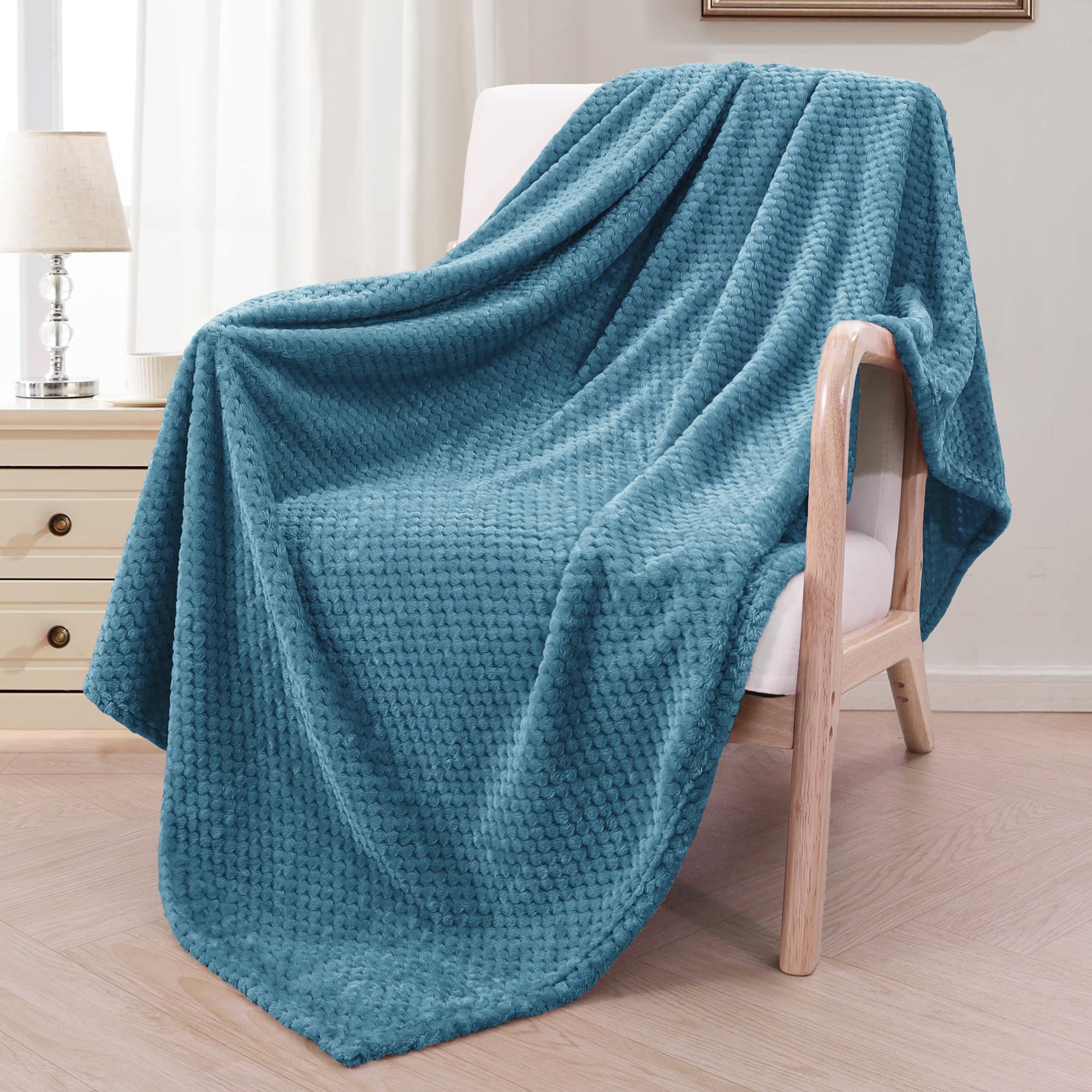 Photo 1 of Exclusivo Mezcla Fleece Throw Blanket Extra Large, Super Soft and Warm Blankets for Couch, Sofa and Bed Waffle Textured, Cozy, Fuzzy and Lightweight (Slate Blue, 50x70 Inches)