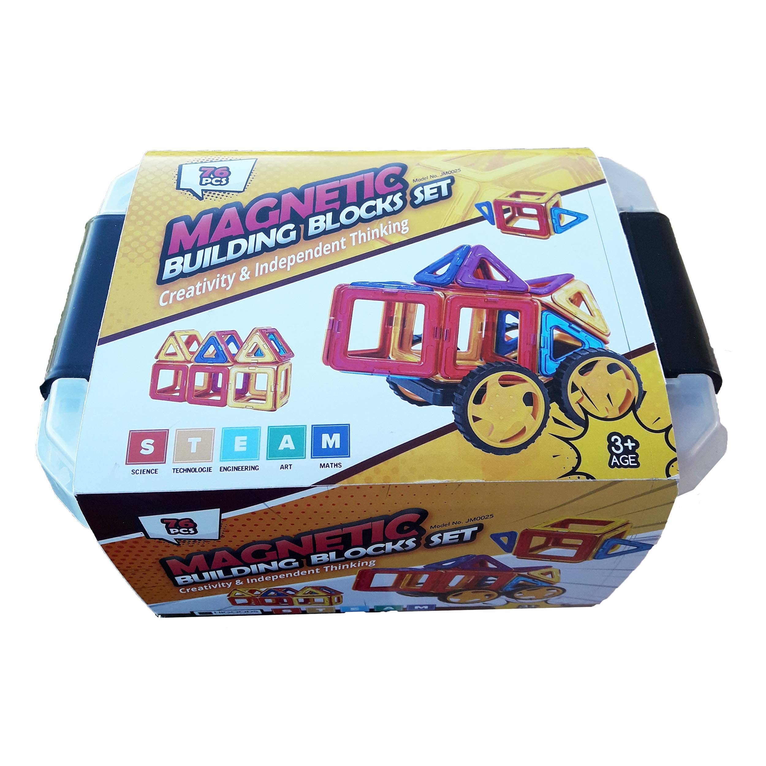 HiGoods Magnetic Building Blocks, 76 Pcs Creative Educational Magnetic Tiles, STEM Construction Magnetic Toy Set for Children, Kids, Both Boys-Girls, Storage Box - Booklet Guide