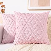 decorUhome Spring Valentines Couch Throw Pillow Covers 18x18 Set of 2, Decorative Soft Plush Faux Fur Wool Accent Pillow Covers for Modern Farmhouse Bed Sofa Living Room, Light Pink